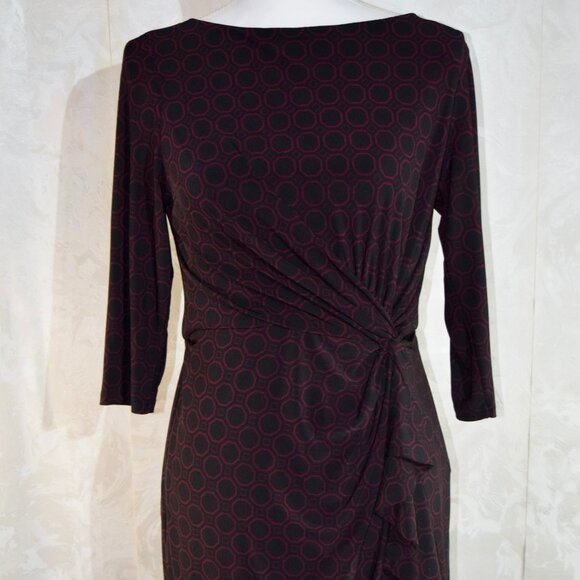 Lauren Ralph Lauren Petite Ruched Dress | Black & Red Geometric Print | 8P - Picture 1 of 5